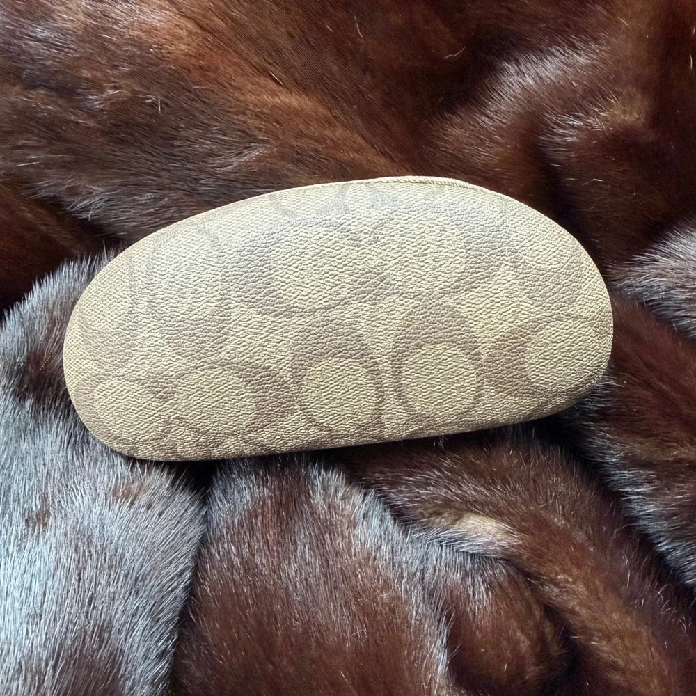 Coach Signature‎ Monogram Hard Sunglasses Case Beige Tan with Cleaning Cloth